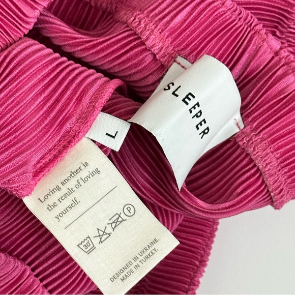 SLEEPER Origami Pleated Pull On Wide Leg Pants Size Large Pink Elastic Waistband - Picture 7 of 13